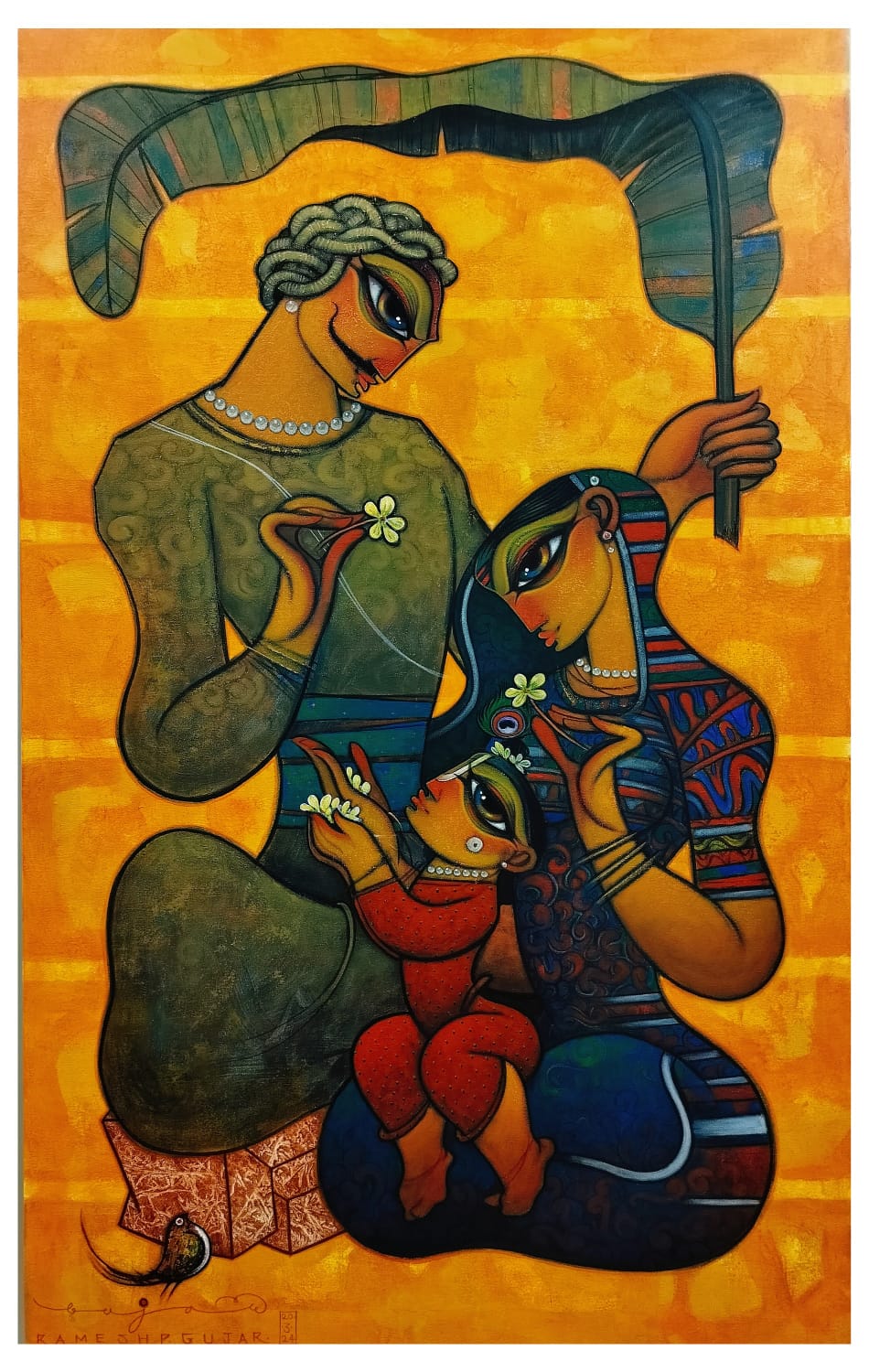 Figurative Painting with Acrylic on Canvas "Family" art by Ramesh P Gujar