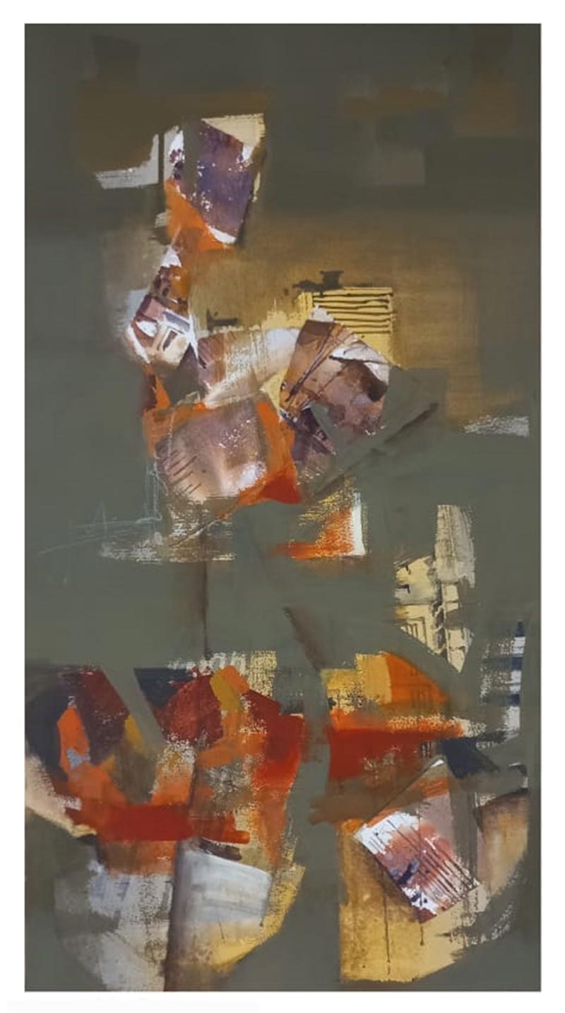 Abstract Painting with Mixed Media on Paper "Untitled-4 (1879)" art by Atul Kishan Gendle