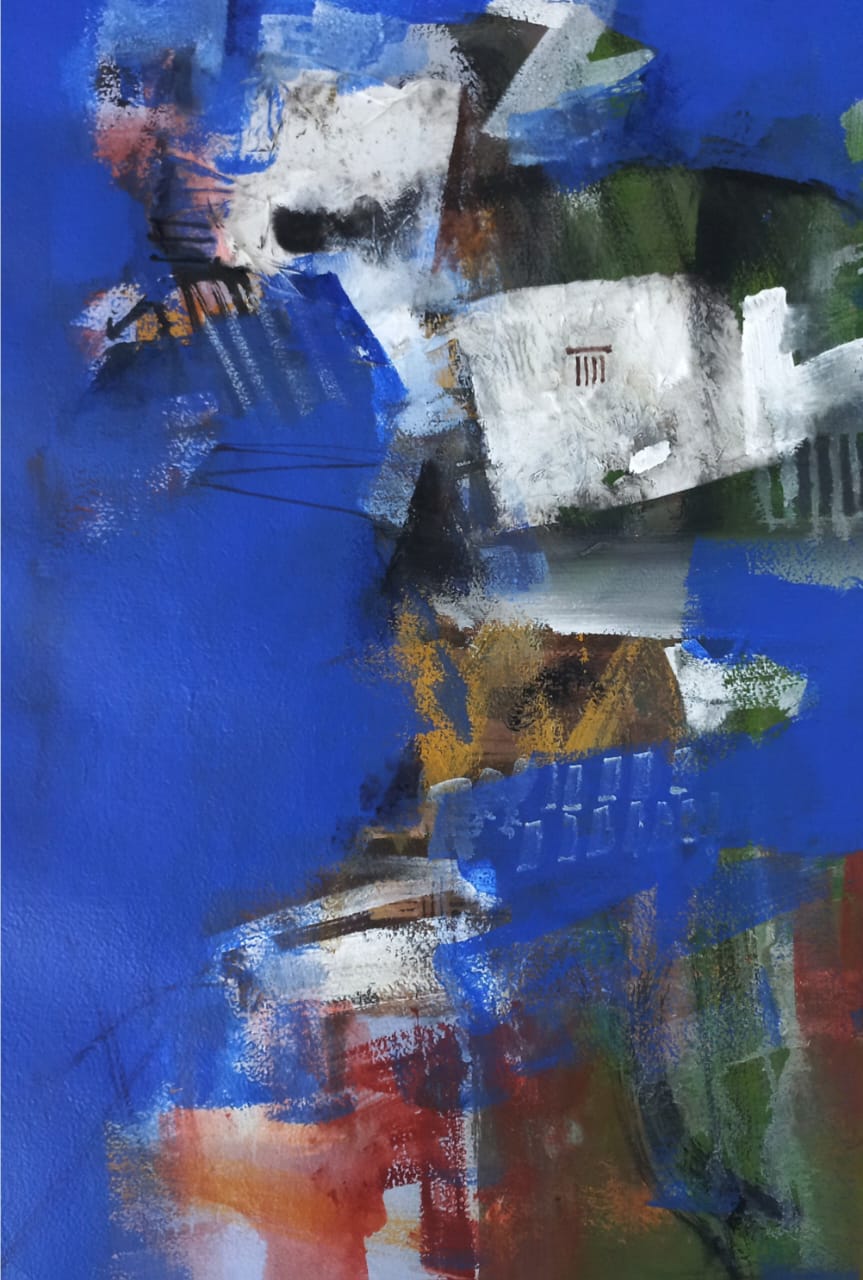 Abstract Painting with Mixed Media on Paper "Untitled-9 (509)" art by Atul Kishan Gendle