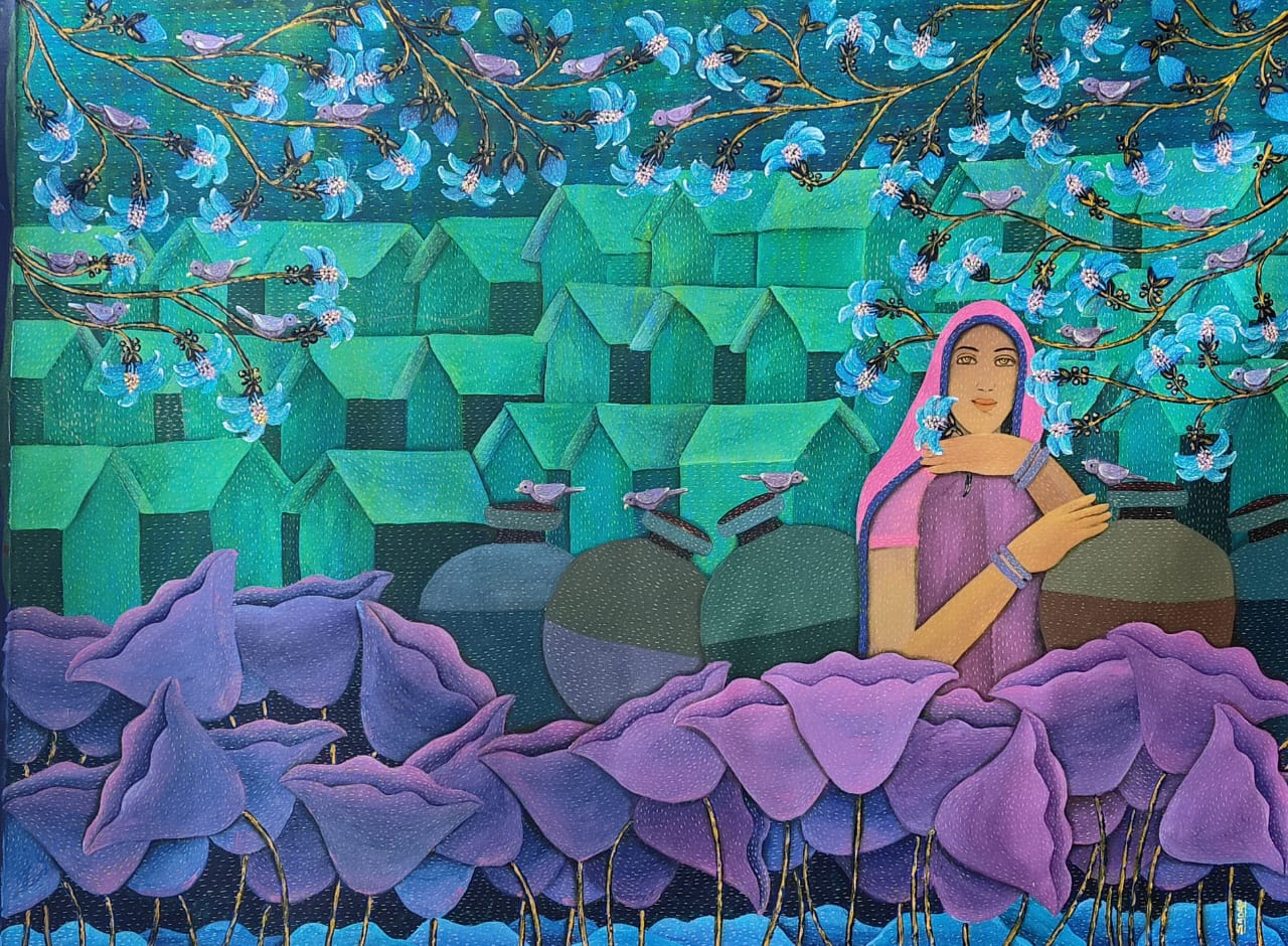 Figurative Painting with Acrylic on Canvas "Untitled (2140)" art by Sadaf Beg Khan