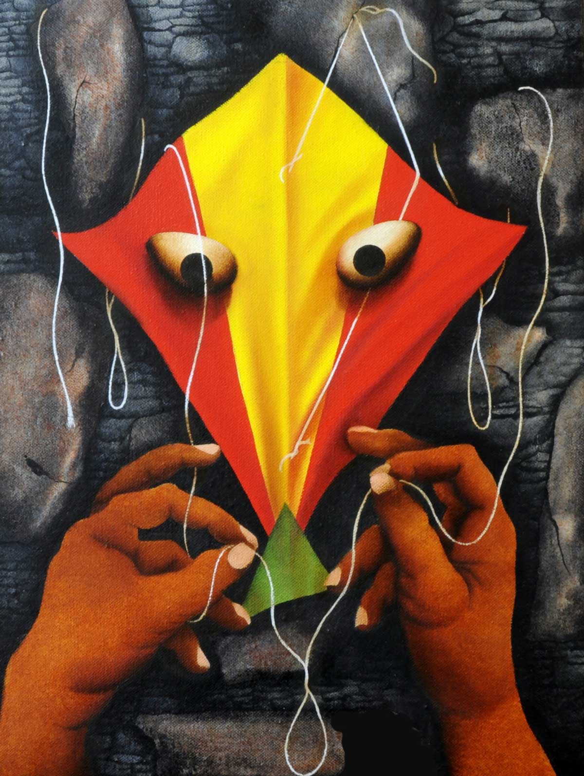 Contemporary Painting with Oil on Canvas "Kite" art by Abbas Batliwala