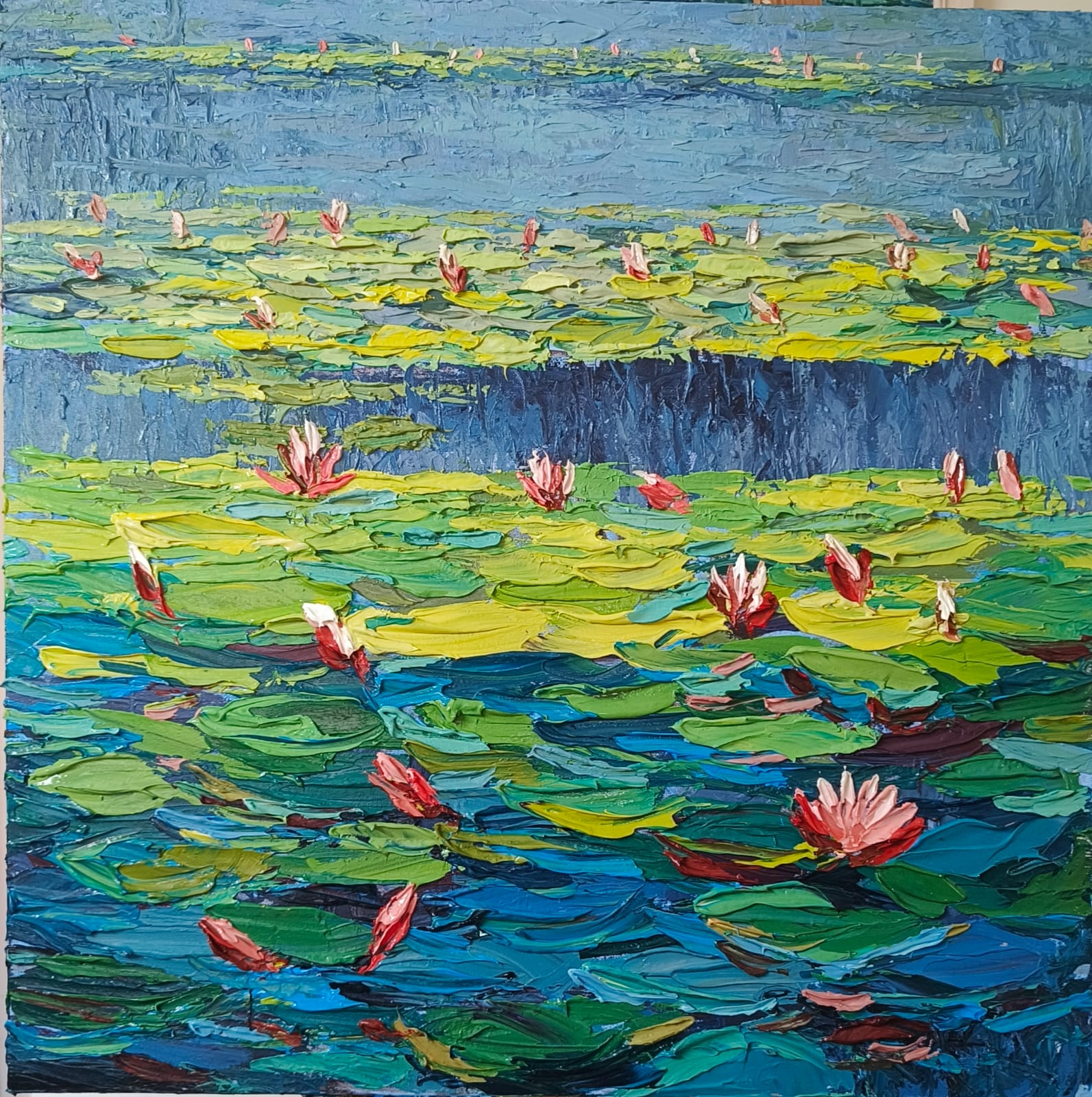 Figurative Painting with Acrylic on Canvas "Lotus (1260)" art by Ganesh Mhatre