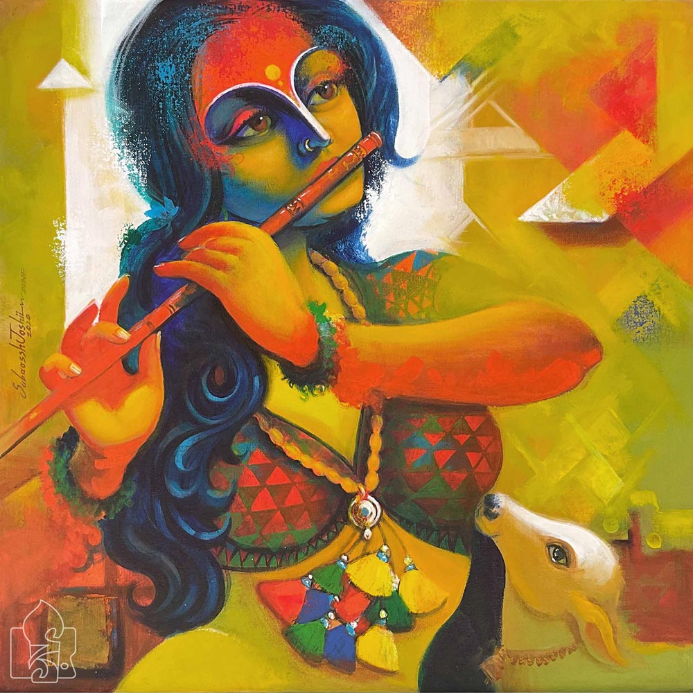Figurative Painting with Acrylic on Canvas "Lady Musician-9" art by Subaassh Joshii