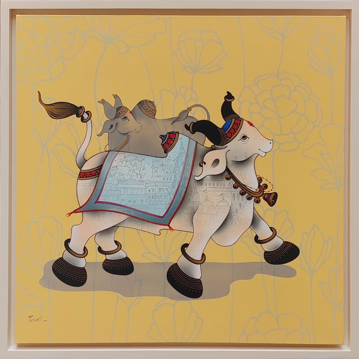 Semi Realistic Painting with Acrylic on Canvas "Nandi (1860)" art by Paras Parmar