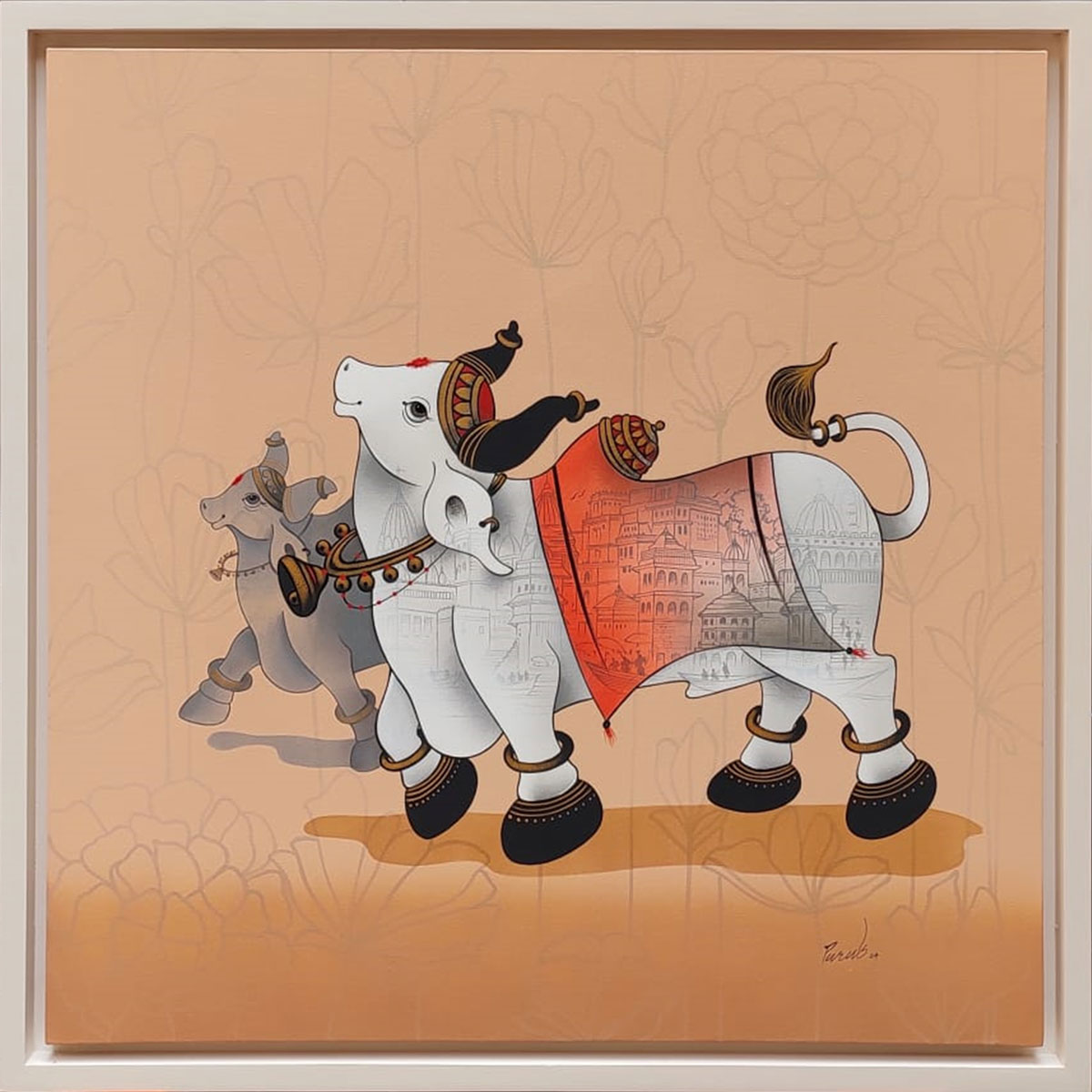 Figurative Painting with Acrylic on Canvas "Nandi (1861)" art by Paras Parmar