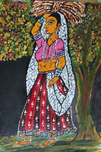 woman-painting-crylin-color-on-paper-deepak-bhattacharjee-IG691