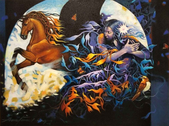 Horse-Painting-Oil-On-Canvas-Gautam-Partho-Roy-IG546-IndiGalleria