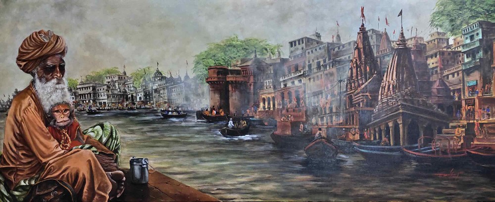 Varanasi-ghat-acrylic-on-canvas-ghanshyam-kashyap-IG799-IndiGalleria