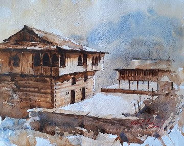 Traditional-house-Painting-Watercolor-on-Paper-Puran-Thapa-IG1121-IndiGalleria