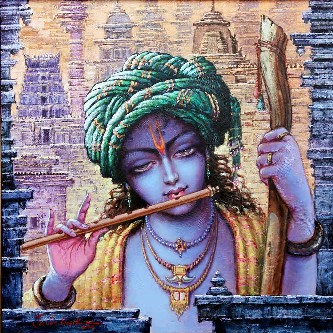 Krishna-Painting-Acrylic-on-Canvas-Jeevan-Gosika-IG816-IndiGalleria