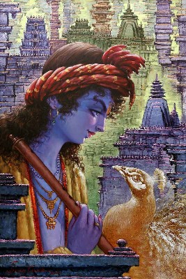 Krishna-Painting-Acrylic-on-Canvas-Jeevan-Gosika-IG817-IndiGalleria