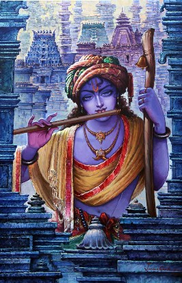 Krishna-Painting-Acrylic-on-Canvas-Jeevan-Gosika-IG873-IndiGalleria