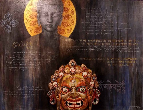 yamantaka-mask-painting-mixed-media-on-canvas-karna-puri-IG921-IndiGalleria