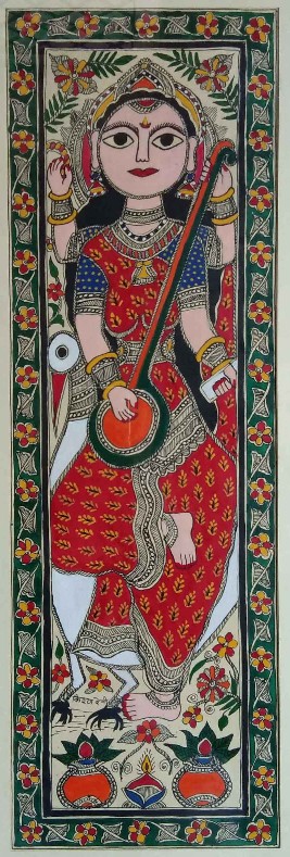 Goddess-Saraswati-Madhubani-Painting-Kiran-Devi-IG86-IndiGalleria