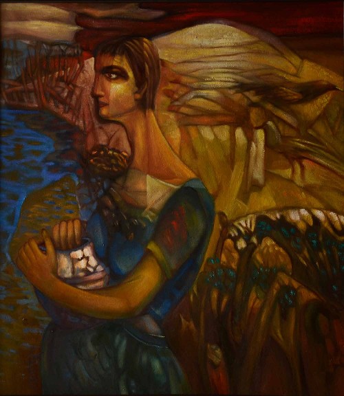 Waiting-Oil-Painting-On-Canvas-Saroj-Basu-IG1217-IndiGalleria