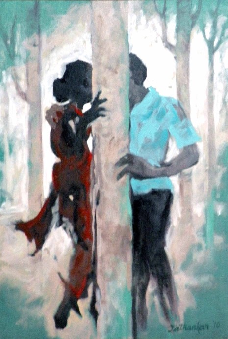 Lovers-in-The-Wood-Oil-Painting-on-Canvas-Tirthankar-Biswas-IG1382-IndiGalleria