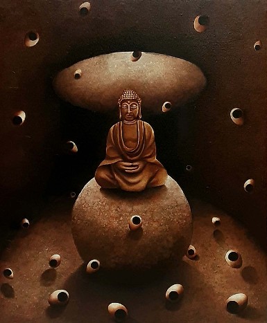 Buddha-Oil-Painting-on-Canvas-Abbas-Batliwala-IG1424-IndiGalleria
