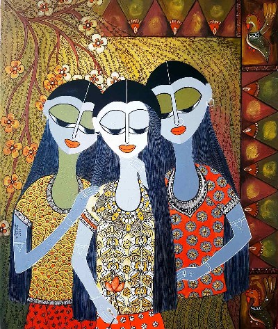 Sisterhood-Acrylic-on-Canvas-Rangoli-Garg-IG1527-IndiGalleria