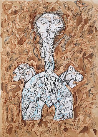The-Bonding-Story-Contemporary-Drawing-on-Paper-Debasis-Das-IG1624-IndiGalleria
