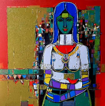 Woman-Painting-Acrylic-on-Canvas-Girish-Adannavar-IG1103-IndiGalleria