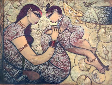 Mother-and-Child-7-Acrylic-on-Canvas-Ramesh-Gujar-IG747-IndiGalleria