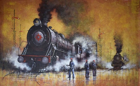 Locomotives-Acrylic-on-Canvas-Kishore-Pratim-Biswas-IG118-IndiGalleria