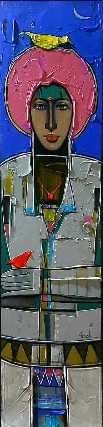 Man-with-Birds-Painting-Acrylic-on-Canvas-Girish-Adannavar-IG270-IndiGalleria