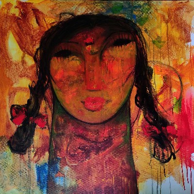 Woman-Painting-Acrylic-Ramesh-Gujar-IndiGalleria-IG1903