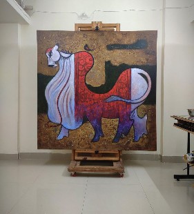 Bull-Painting-Canvas-Ramesh-Gujar-IG1099