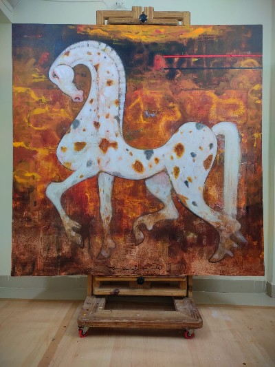 Horse-Painting-on-Canvas-Ramesh-Gujar-IG698-IndiGalleria