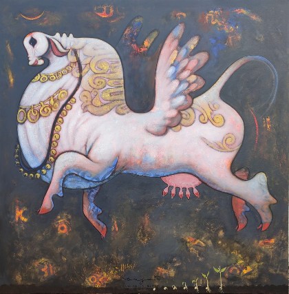 Cow-Painting-on-Canvas-Ramesh-Gujar-IG699-IndiGalleria
