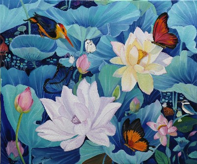 Flower-with-birds-butterfly-Painting-Sulakshana-Dharmadhikari-IndiGalleria-IG515