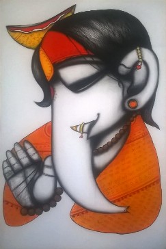 Ganesha-Painting-Acrylic-Arvind-Mahajan-IndiGalleria-IG1661