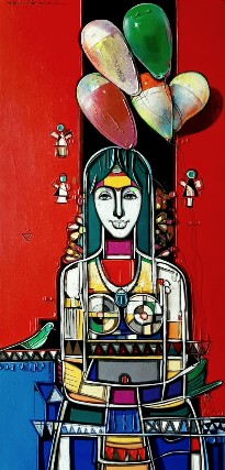 Lady-with-Baloon-Painting-Girish-Adannavar-IndiGalleria-IG1953