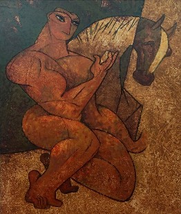 man-with-horse-Painting-Ramesh-Gujar-IndiGalleria-IG1956