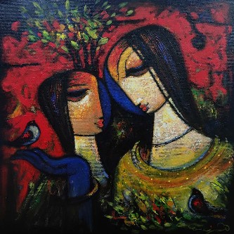 Mother-and-Daughter-Painting-Ramesh-Gujar-IndiGalleria-IG1535