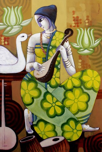 Saraswati-Painting-Sekhar-Roy-IndiGalleria-IG44