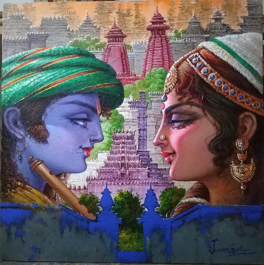 Krishna-Painting-Acrylic-on-Canvas-Jeevan-Gosika-IndiGalleria-IG1714