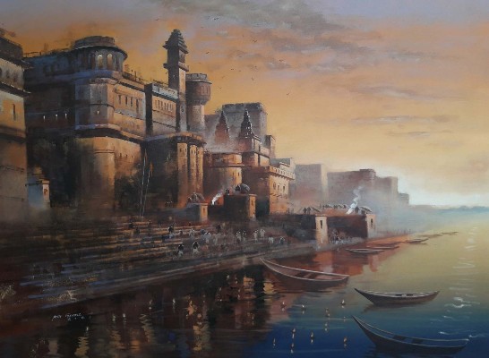 Varanasi-4-Acrylic-Painting-Atul-Gendle-IndiGalleria-IG366