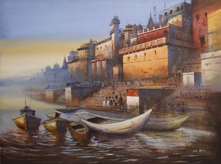 Varanasi-7-Acrylic-Painting-Atul-Gendle-IndiGalleria-IG367