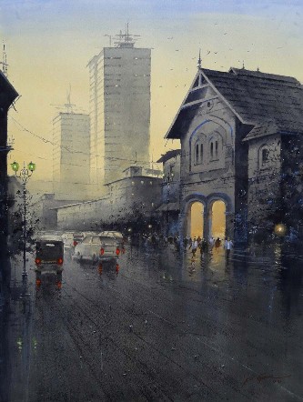 City-Lights-Watercolour-Painting-Atul-Gengle-IndiGalleria-IG1742