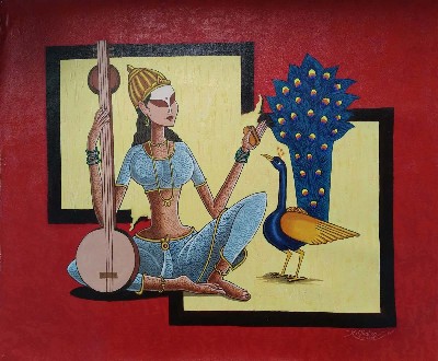 Lakshmi-Acrylic-Painting-Kirtiraj-Mhatre-IndiGalleria-IG76