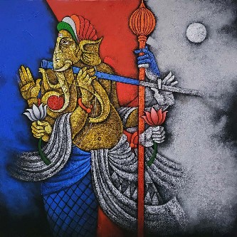 Ganesh-with-Hanuman-Painting-Satyajeet-Shinde-IndiGalleria-IG1971