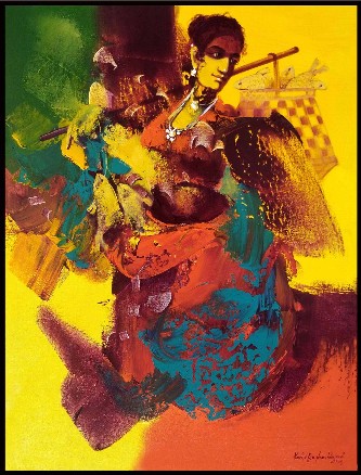 fisher-woman-acrylic-painting-Kariyappa-Hanchinamani-IndiGalleria-IG1663