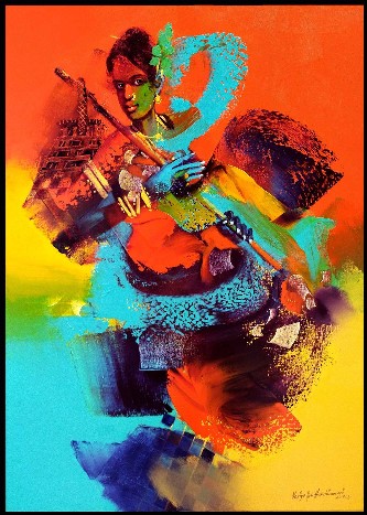 tribal-woman-acrylic-painting-Kariyappa-Hanchinamani-IndiGalleria-IG1662