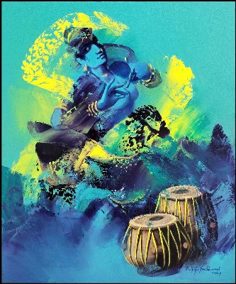 Bharatnatyam-acrylic-painting-Kariyappa-Hanchinamani-IndiGalleria-IG1973