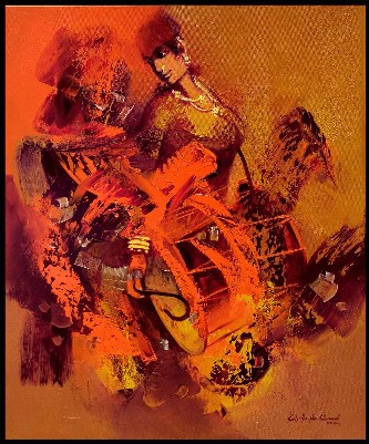 Folk-Musician-acrylic-painting-Kariyappa-Hanchinamani-IndiGalleria-IG1351
