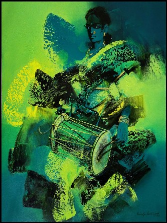 Folk-Musician-acrylic-painting-Kariyappa-Hanchinamani-IndiGalleria-IG1972