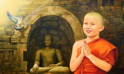Smiling-Monk-Acrylic-Painting-Swapan-Roy-IndiGalleria-IG286