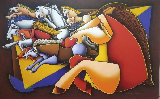 Seven-Horses-Acrylic-Painting-Arvind-Mahajan-IndiGalleria-IG1999
